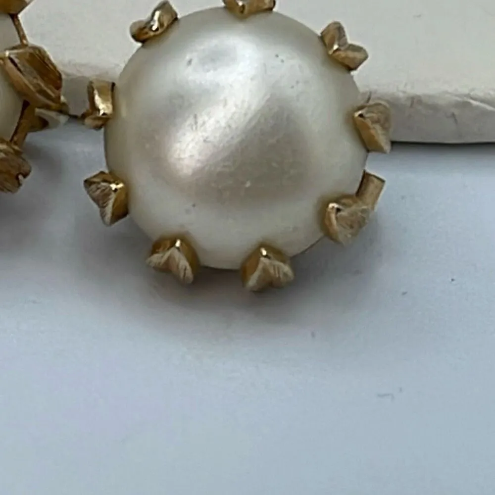 Crown Trifari prong set faux pearl clip earrings - Image 2