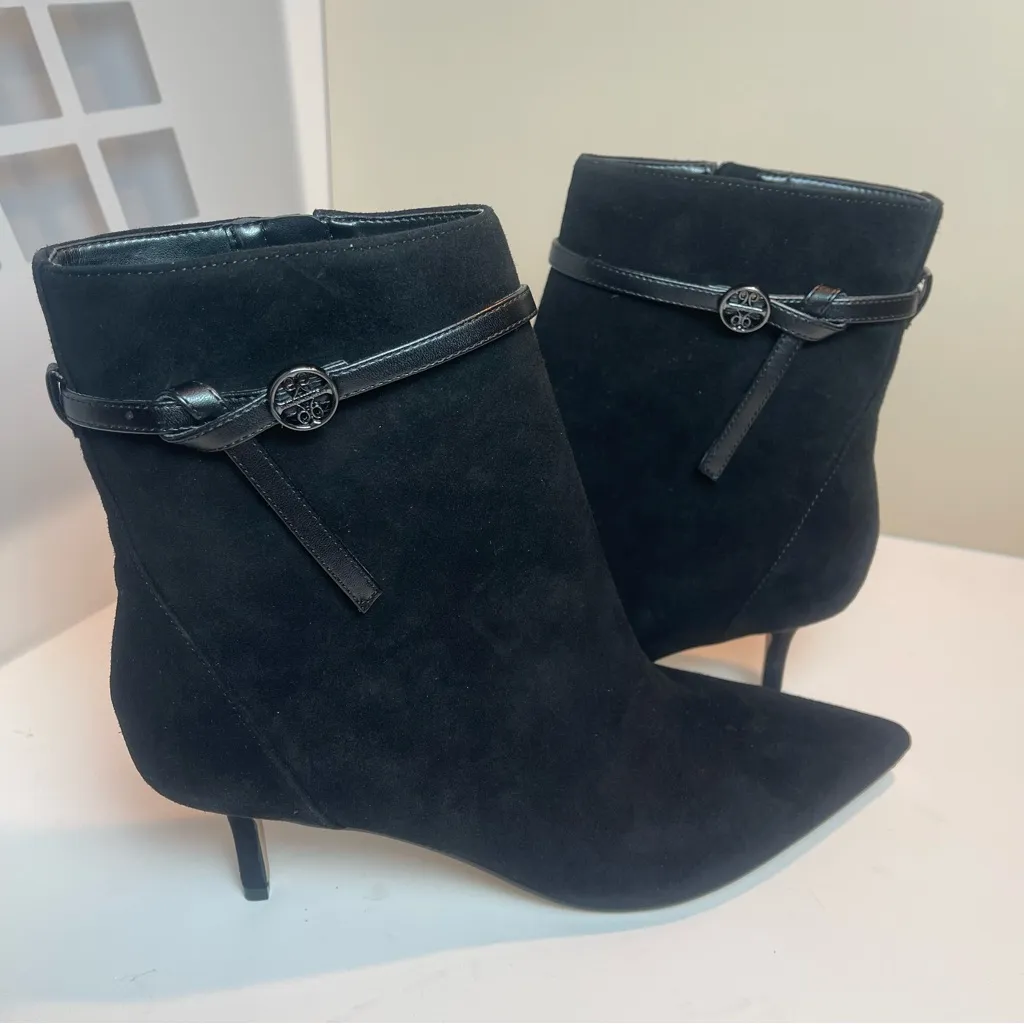Nine West Ansell Glam Stiletto Kitten Heel Dress Ankle Boots Black Suede W 12 - Image 3