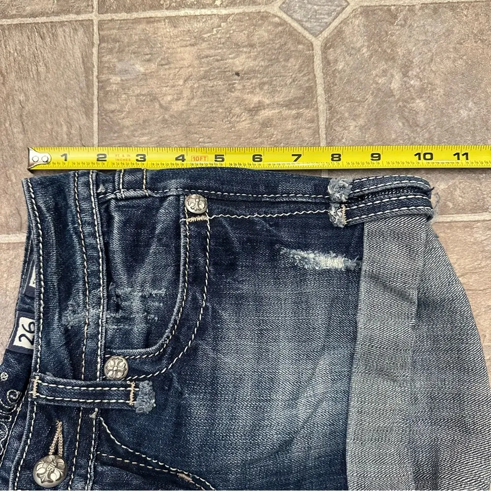 Miss Me Designer Denim Jean Shorts Size 26 Button Flap Pockets w/ Zipper, Cuffed - Image 7