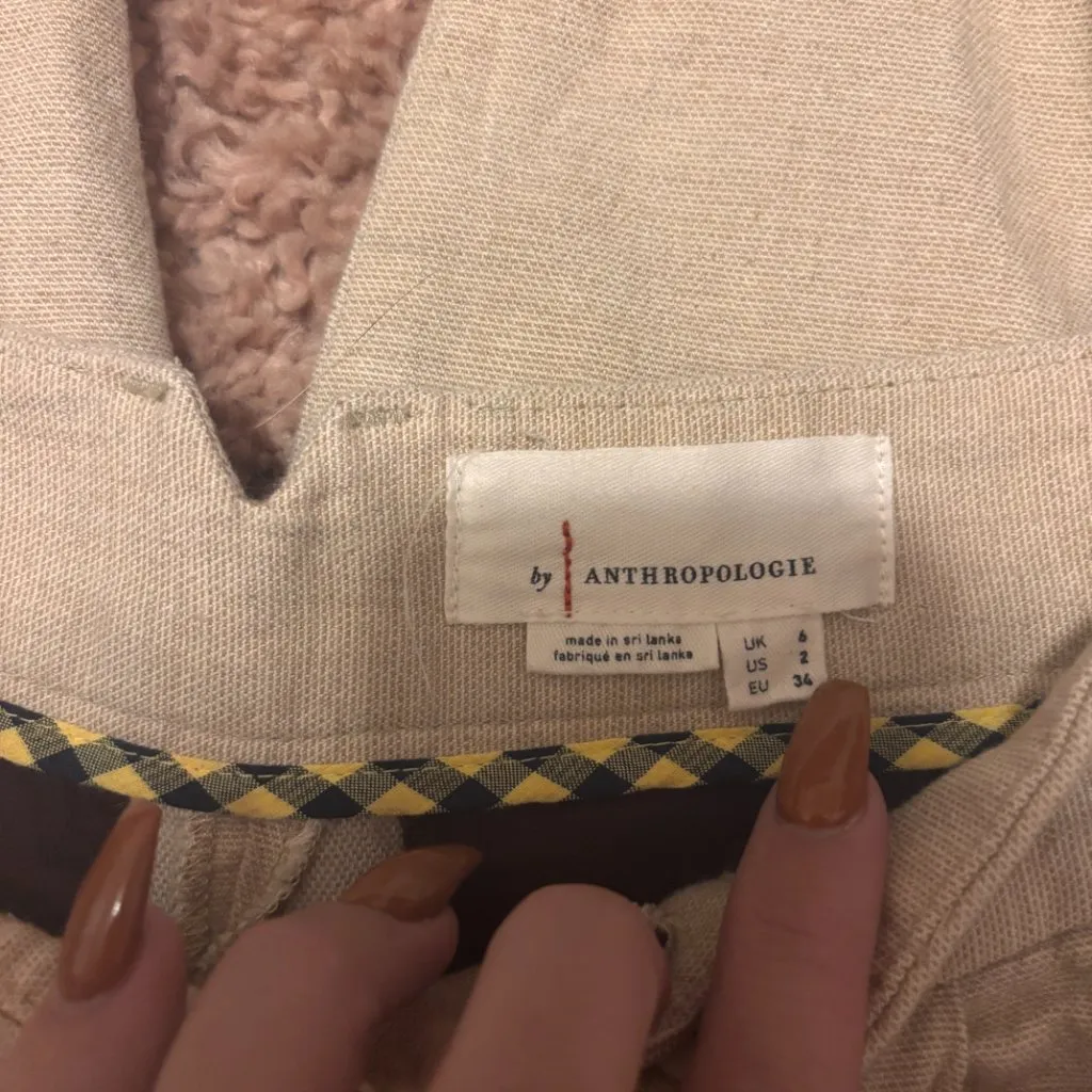 Anthropologie Pinktuck Linen Pants Womens Size 2 Sand High Rise Wide Leg V Waist - Image 2