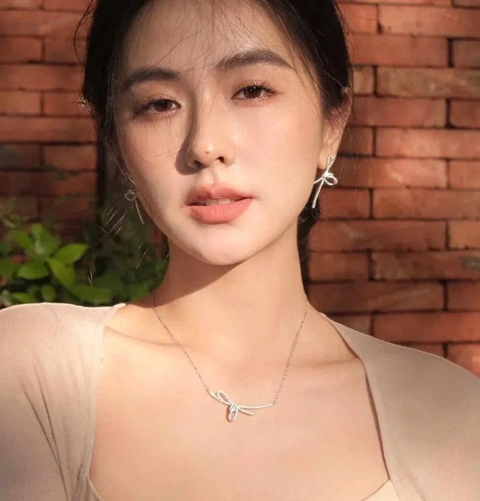 hefang jewelry earrings and necklace Bow set Silver - Image 3