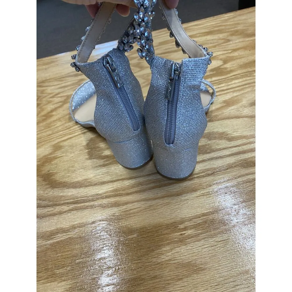 Jewel Badgley Mischka Sandals Women's 10 Silver Bradley Embellished Preppy B50 - Image 6