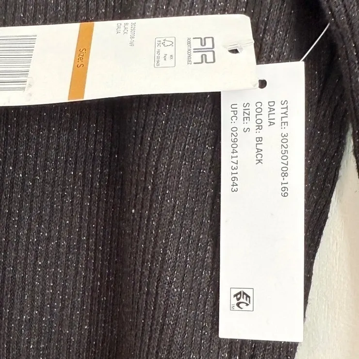 Robert Rodriguez Dalia Black Ribbed Sparkle Mock Neck Lettuce Trim Size S - Image 5