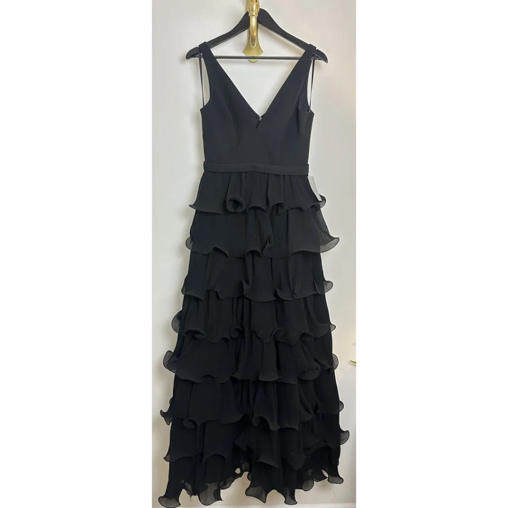 BETSY & ADAM Eleni Tiered Wire Ruffle Gown in Black Size US 6 NWT - Image 5