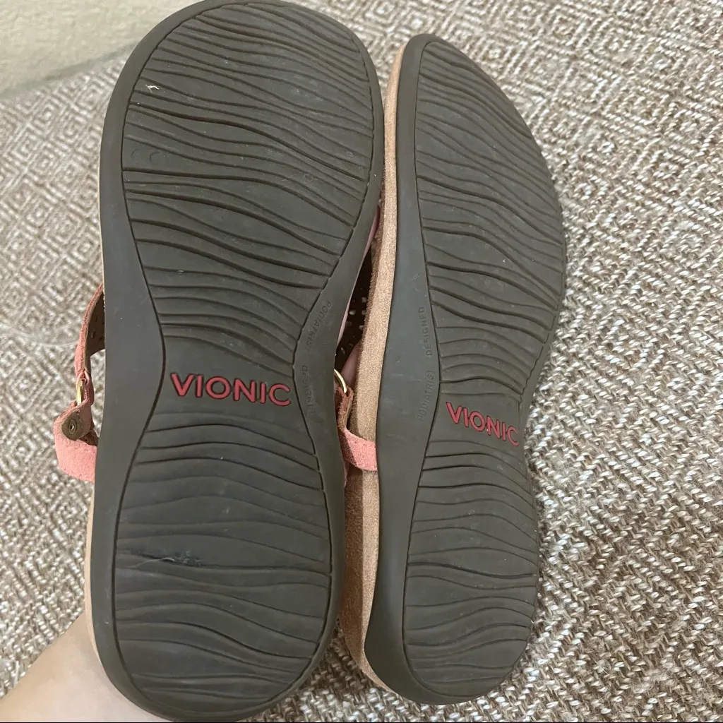 Vionic Kirra T Strap Thong Sandal Coral Laser Cut Suede Sz ?? 10’ Long Comfy - Image 4