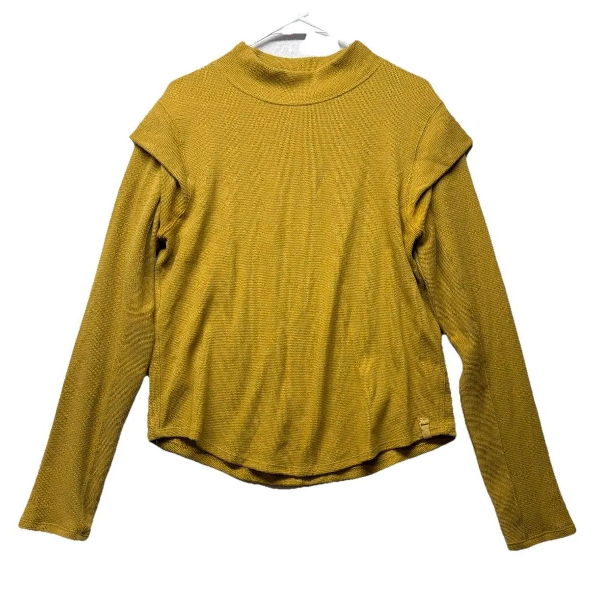 We The Free Thermal Flutter Long Sleeve Top Large Golden Yellow Waffle Knit Lrg - Image 6