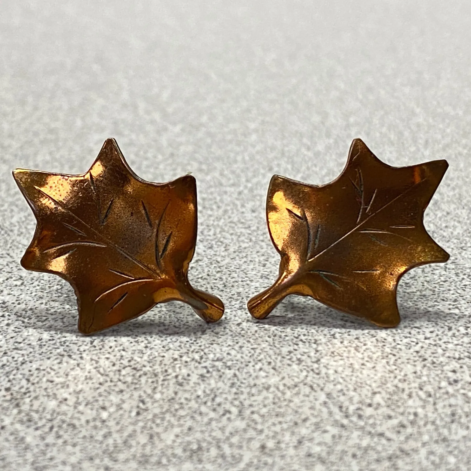 Vintage Copper Leaf Screw Back Earrings Sterling Nature Inspired Autumn Jewelry Brown - Image 6