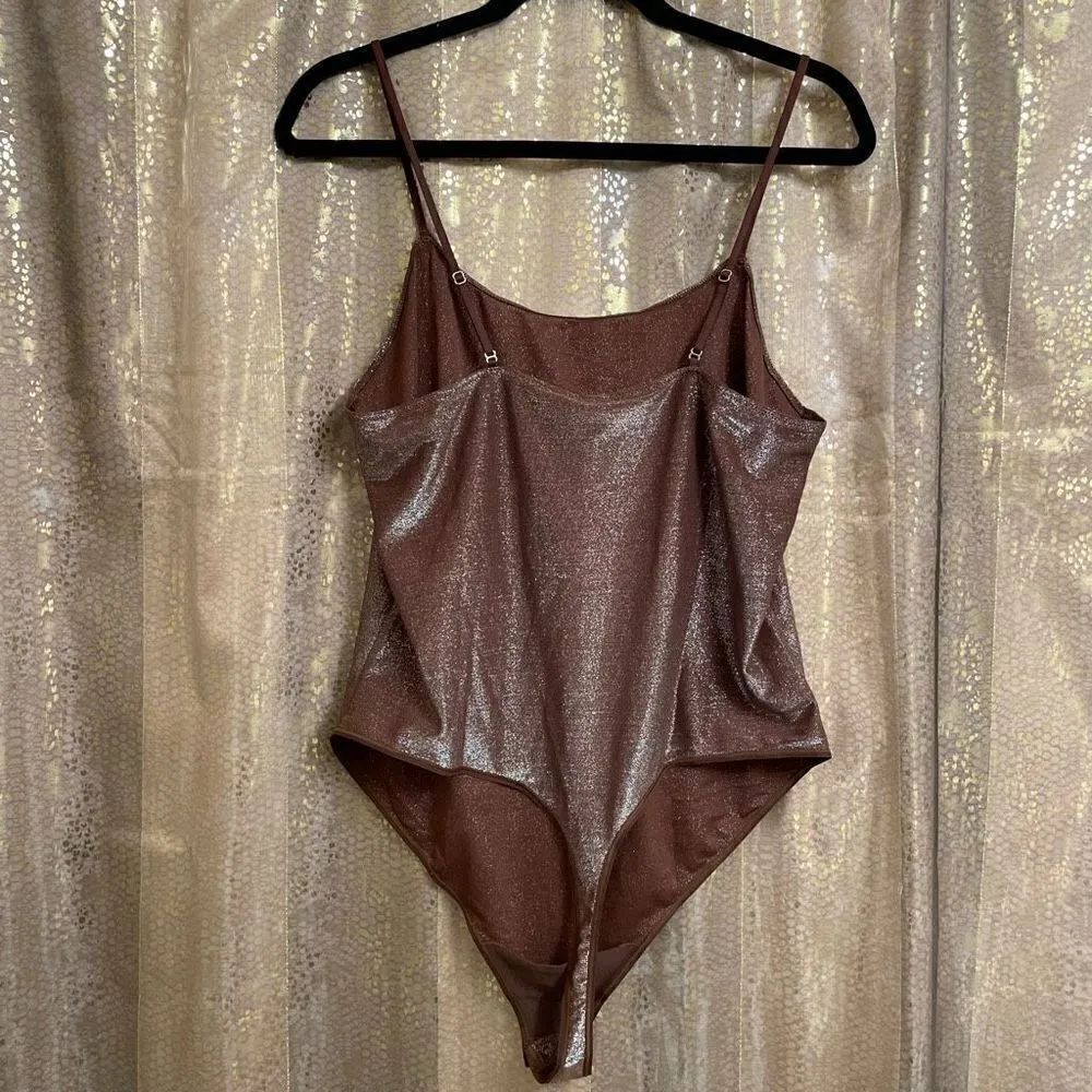 SKIMS Shimmer Glitter Brown Cocoa Cami Thong Bodysuit, 3X NWT - Image 2