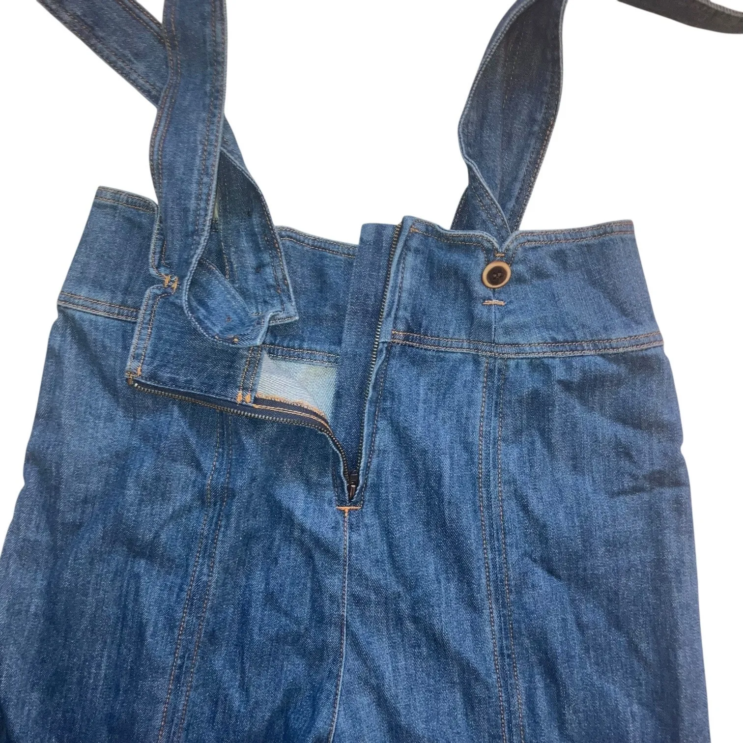 Anthro Pilcro Retro 70s Highrise Bibbed Denim Strappy Jumpsuit size 28 - Image 5