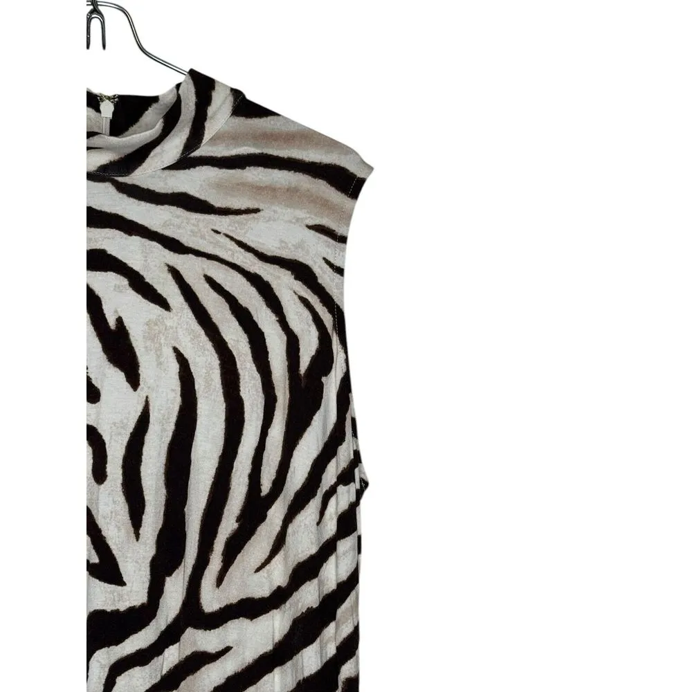 Lauren Ralph Lauren Womens Top Tie Waist Zebra Stripe Mock Neck Sleeveless Large - Image 2