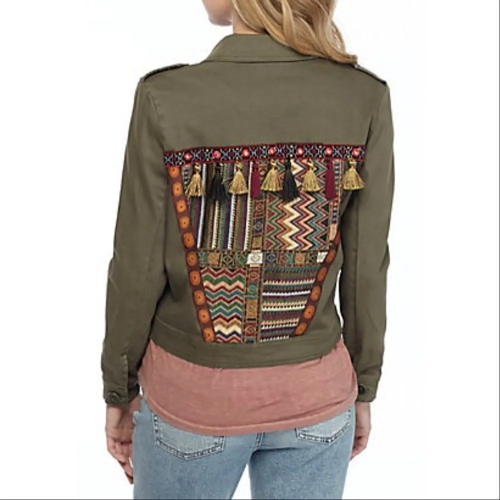 Wonderly Curvy Embroidered Back Twill Army Jacket Green 12W - Image 3