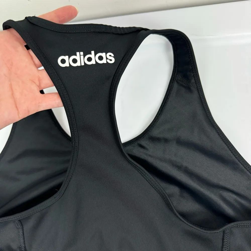 Adidas Climalite Black Graphic Sports Bra Sz Large Logo Front and Back - Image 12