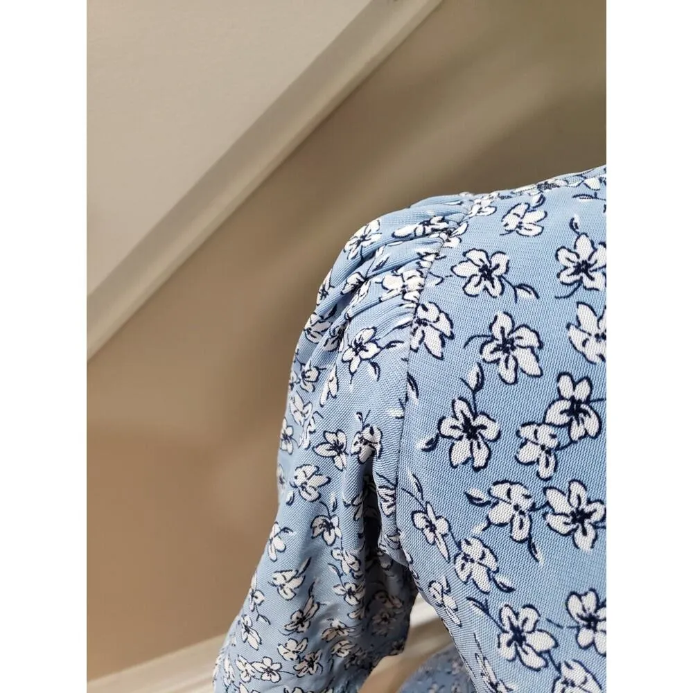 Siren Lily Women's Blue Floral Polyester V-Neck Short Sleeve Knee Length Dress M - Image 7