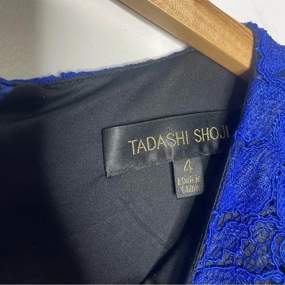 Tadashi Shoji PINTUCK NEOPRENE A-LINE DRESS WITH LACE DETAIL Size 4 - Image 4