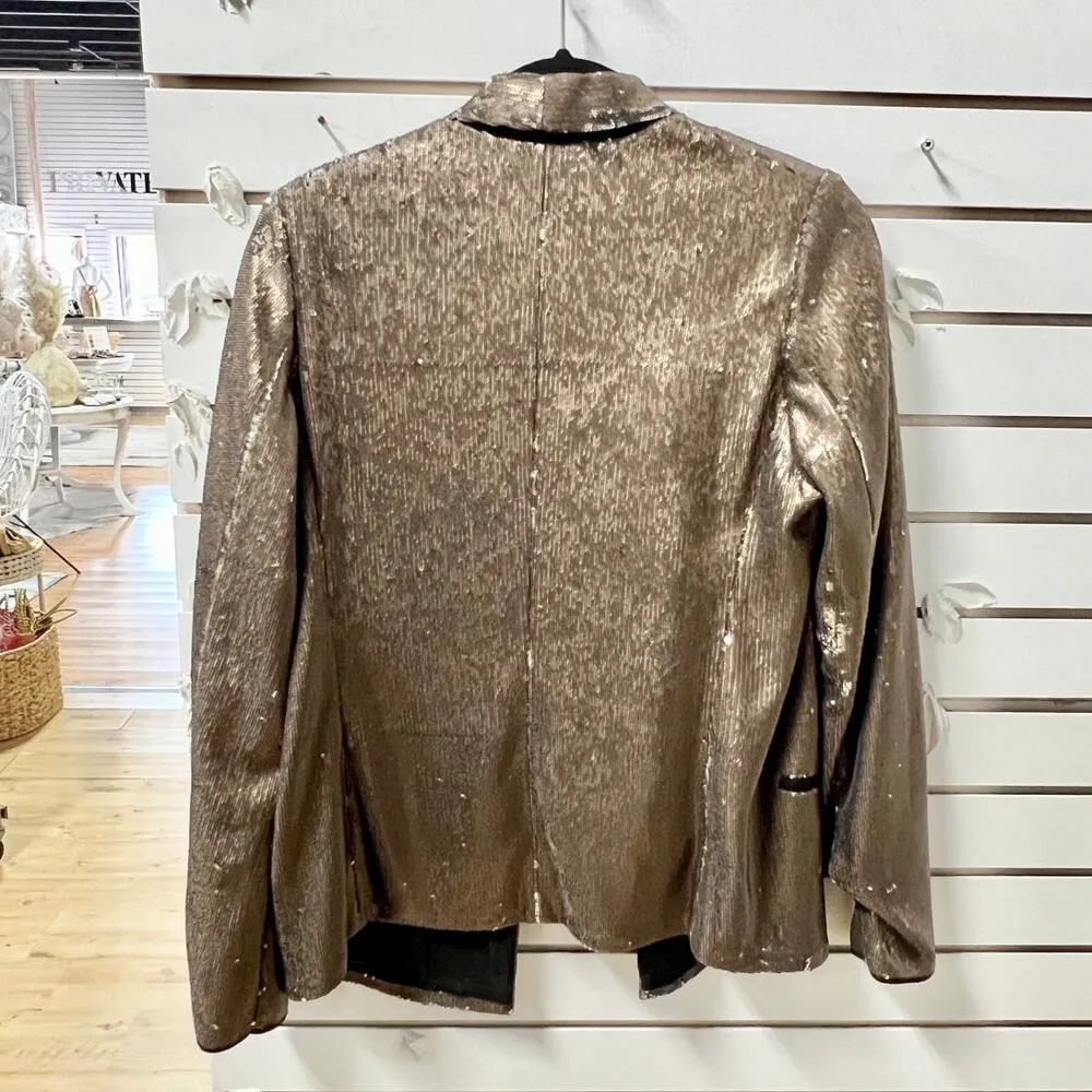 Giada Forte Sequins Long Sleeve Shawl Lapel Blazer Jacket Gold Womens Size 2 / M Size M - Image 5