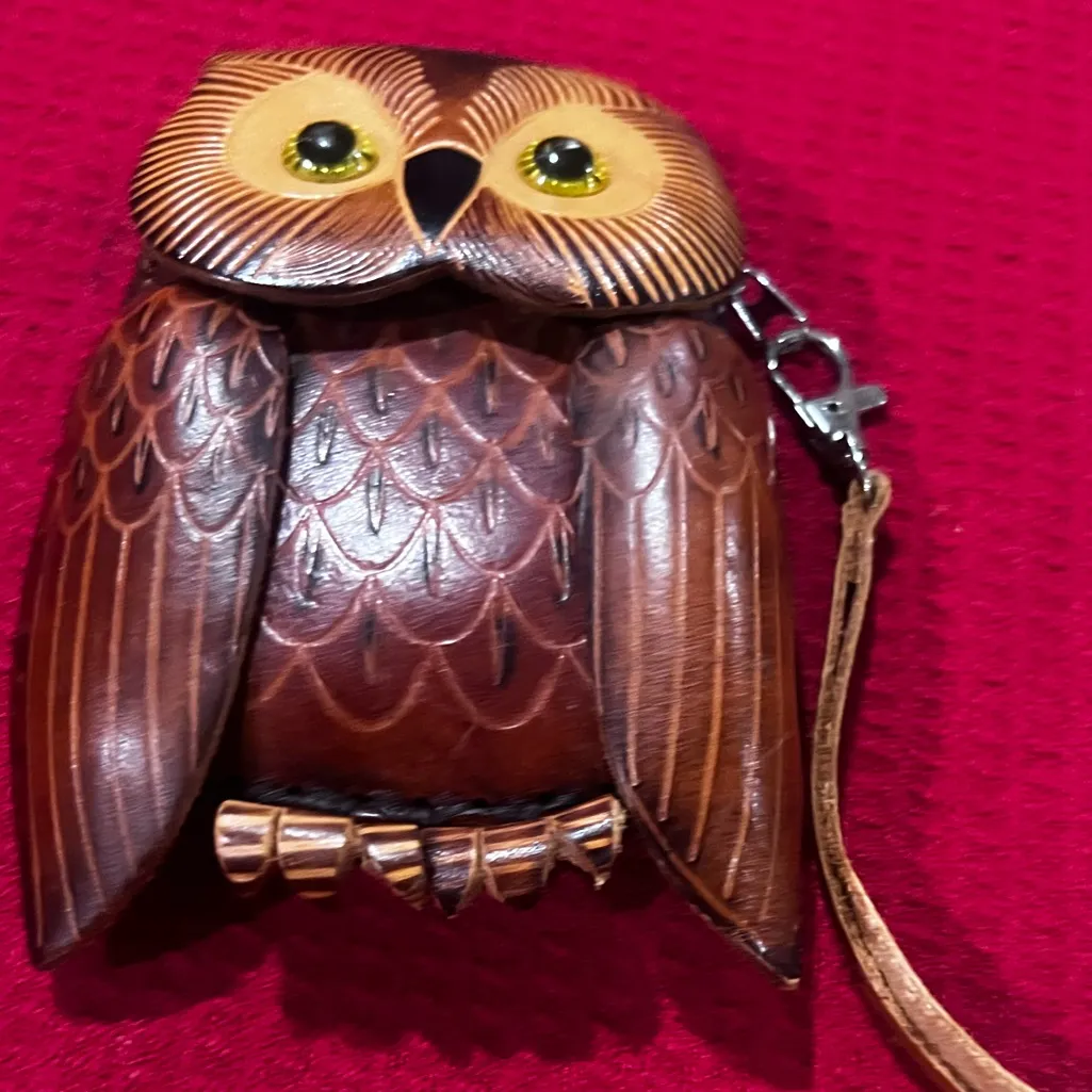 🦉 Florence Italy Leather Owl Coin Purse | Articulating Wings handmade 10 - Image 8
