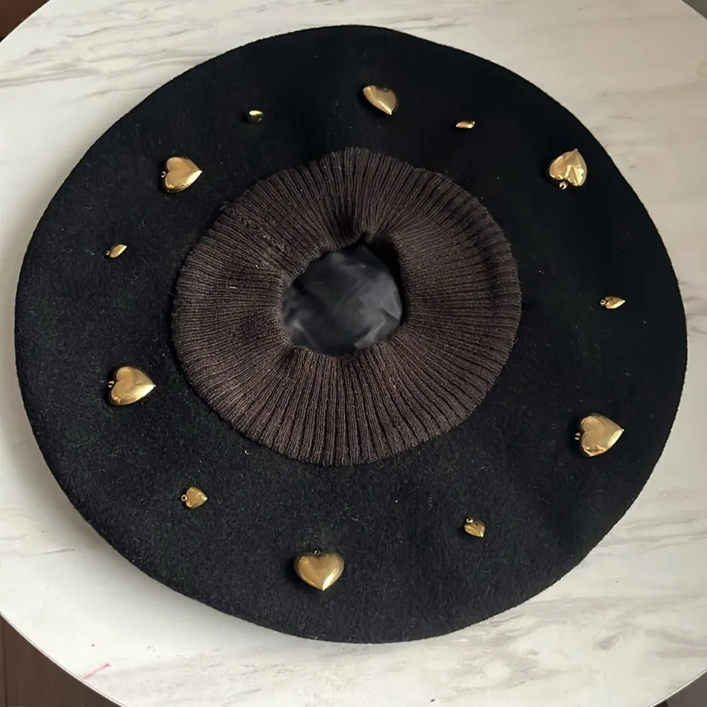 Vintage Frederick Fox Boutique Hat Gold Hearts Her Majesty The Queen’s Milliner Black - Image 2