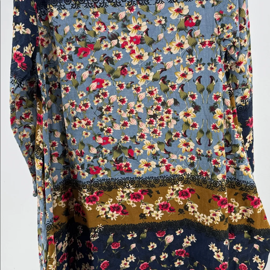 Zanzea Floral Maxi Dress Blue Multicolor cotton pockets M boho casual modest - Image 4