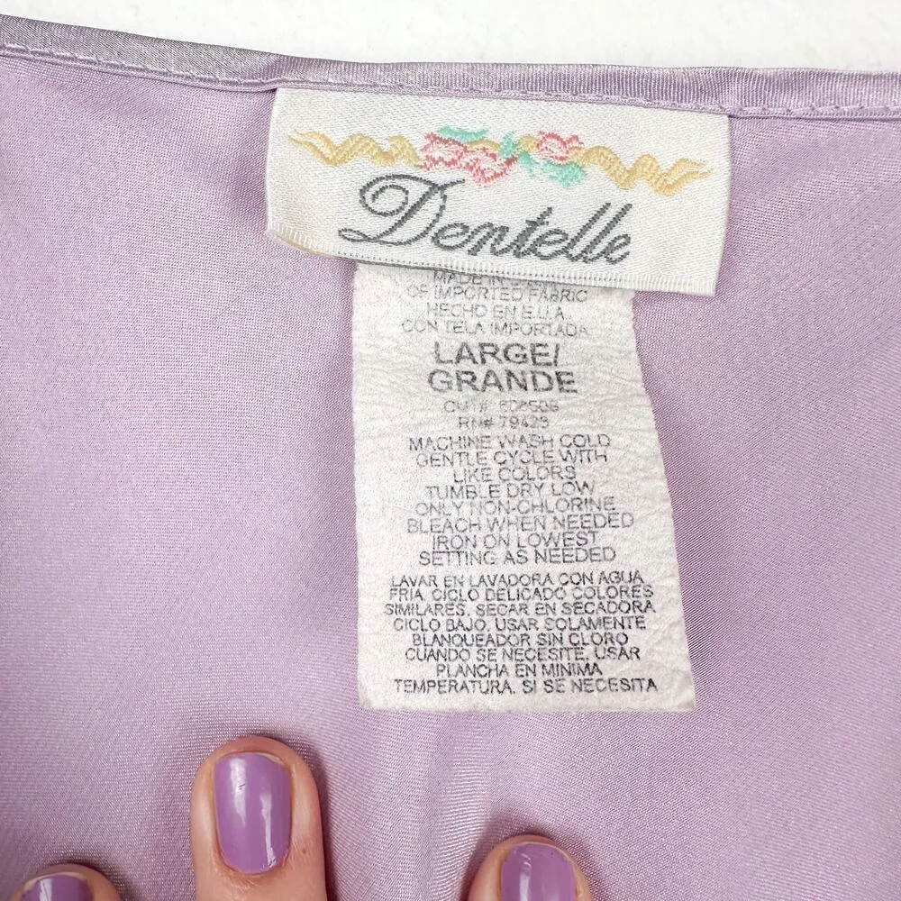 Dentelle Vintage Lingerie 90s Slip Lavender Embroidered Floral V Neck Size L - Image 3