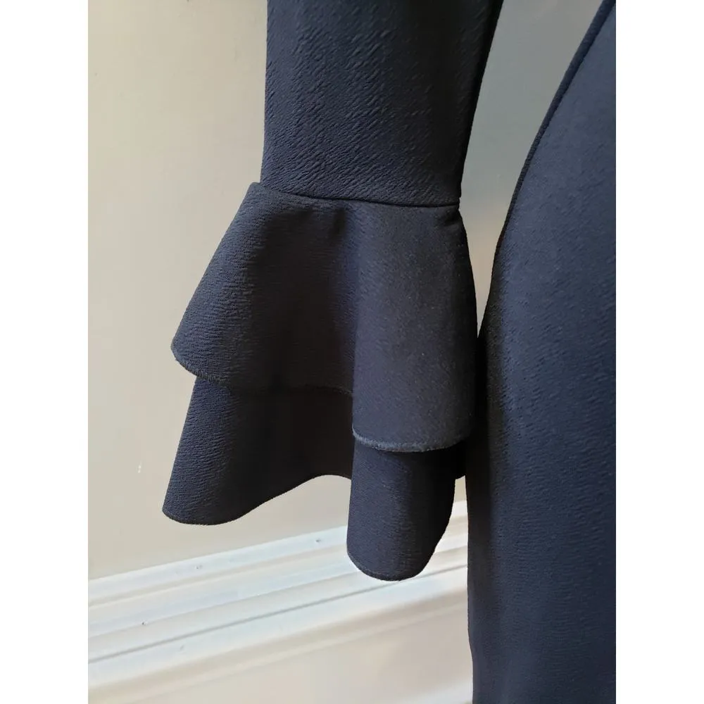 Womens Shirt Dress XS Black Stretch Tight Waist Flare Sleeve V Neck Button Front - Image 11