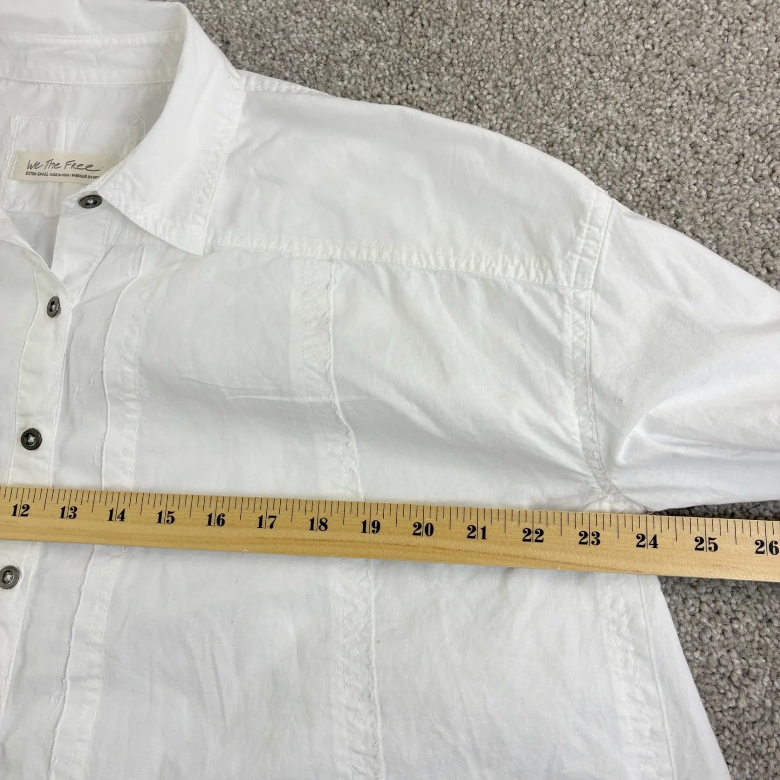 We The Free Remade Poplin White Button Up Shirt XS Pleated Detail Crop Boxy Boho - Image 4