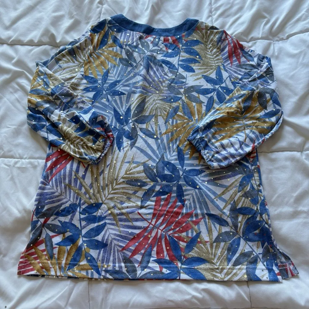 Cathy Daniels CD Womens Size Small Blue Studded Jeweled Blouse 3/4 Sleeve V Neck - Image 8