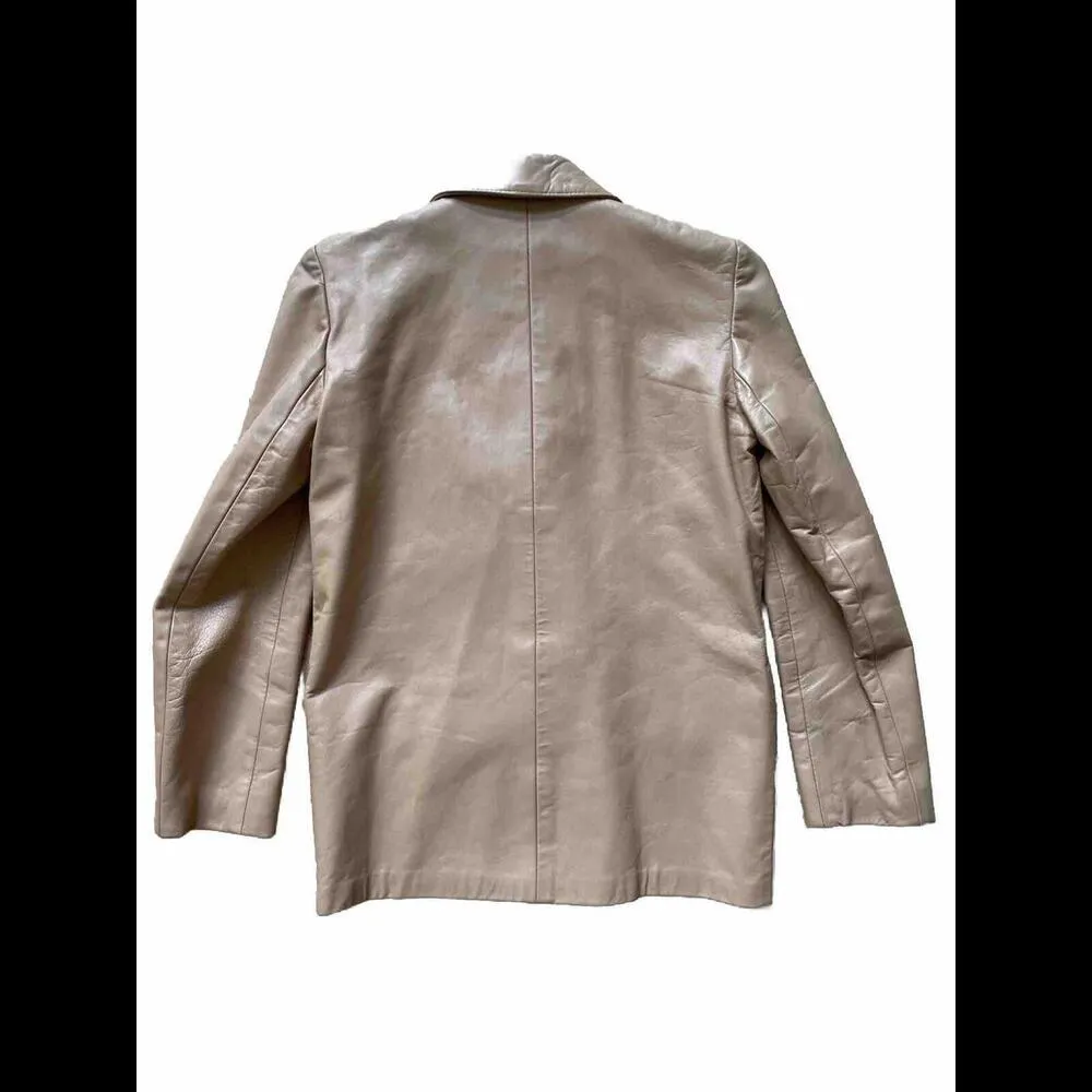 Vintage 70s Sheep Mates Tan Butterscotch Leather Jacket Blazer Two Button Size 4 - Image 2