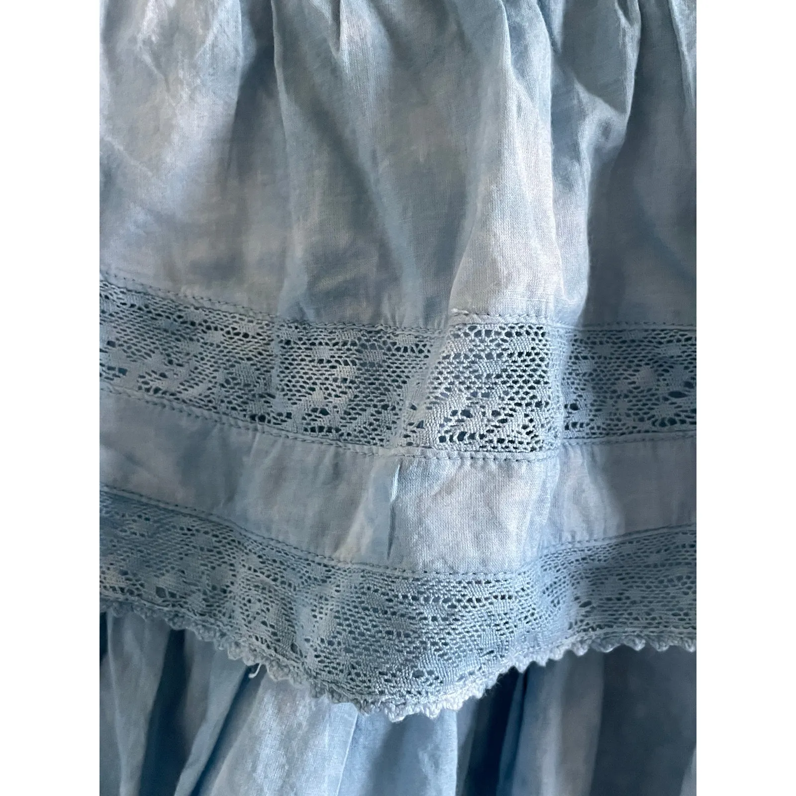 LoveShackFancy Blue Ruffle Mini Skirt – Tiered Lace Trim – Coquette Cottagecore - Image 5