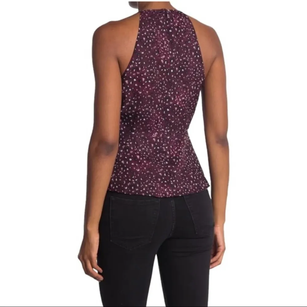 Parker Burgundy Drape Front Halter Keyhole Printed Top Size Large NWT Large - Image 2