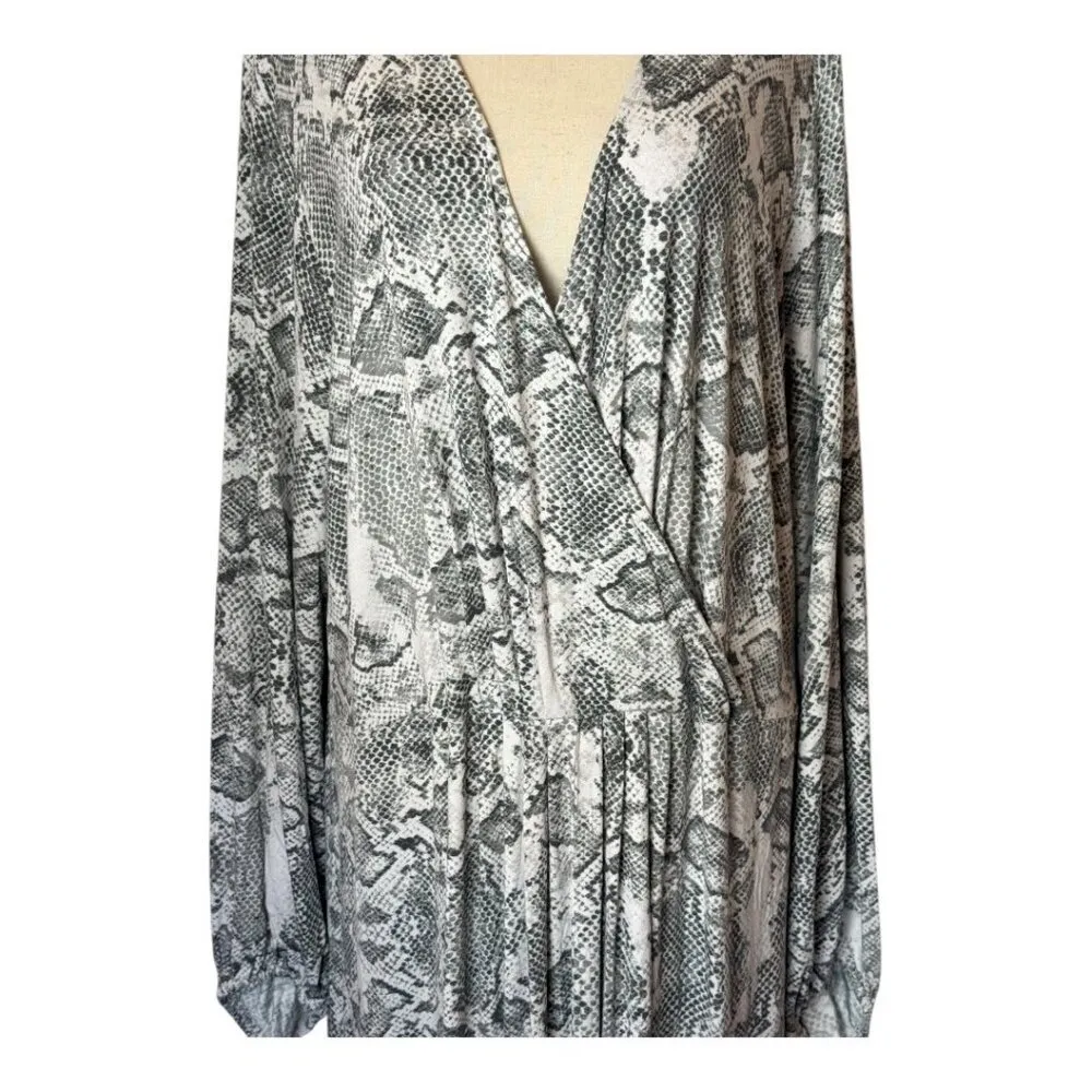 Haute Hippie Dress Women 3X Gray Snakeskin Jersey Tribe Maya V Neck Maxi Jungle - Image 5