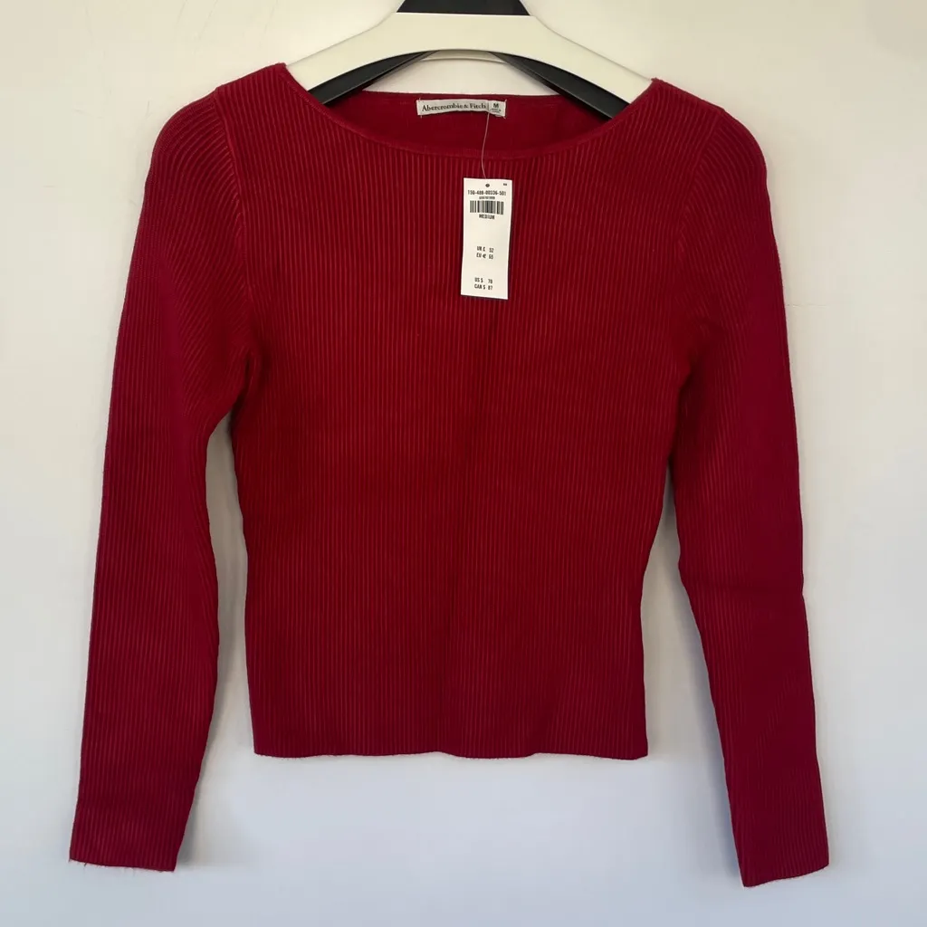 Abercrombie & Fitch Women's Red Ribbed Long Sleeve Sweater Viscose Blend Medium - Image 9