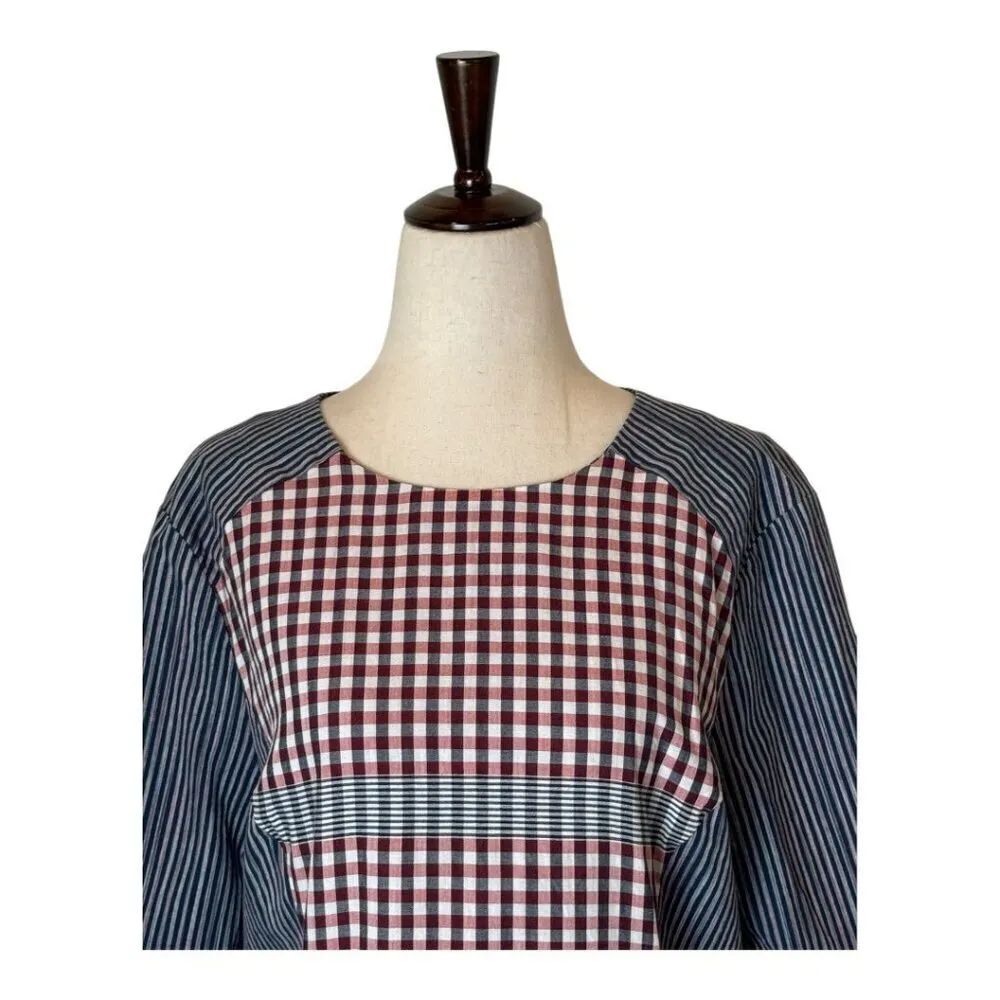 Badgley Mischka Dress Women 14 Blue Red Stripe‎ Plaid Day Dress Mini Prairiecore - Image 4