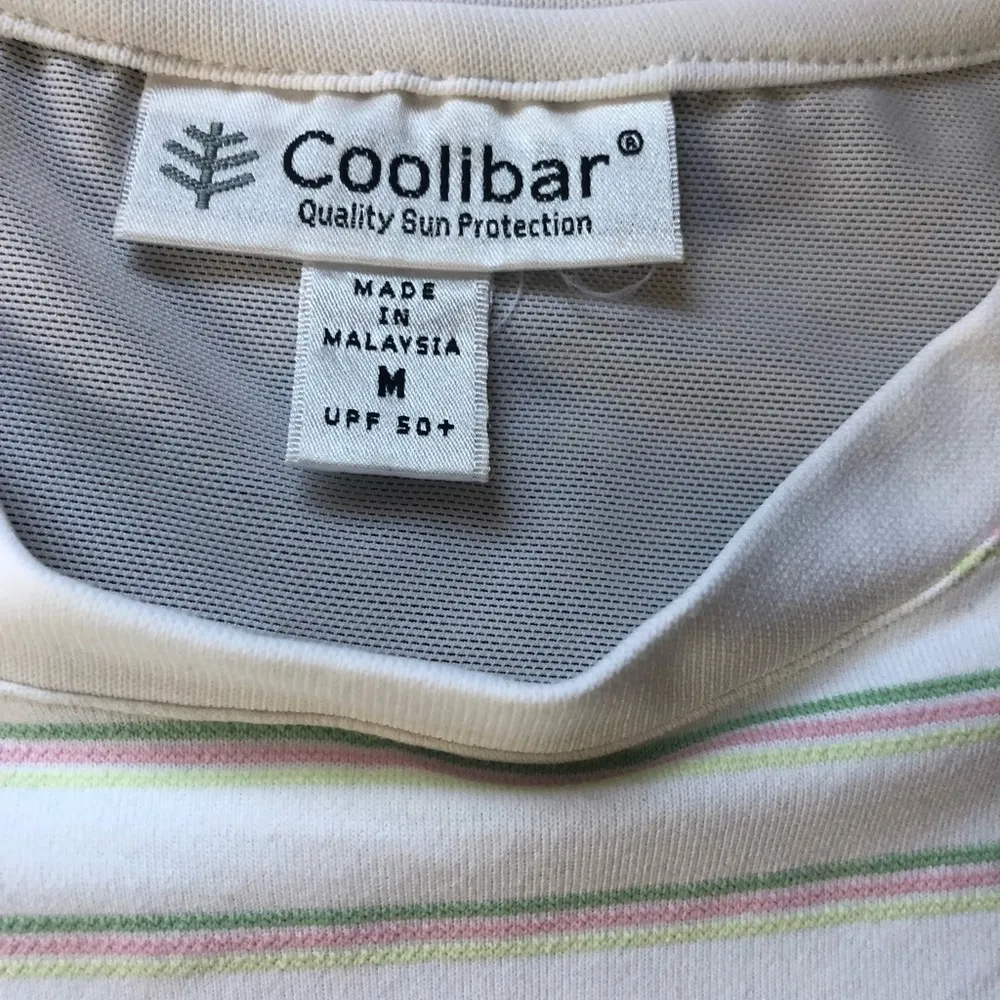 Coolibar UPF 50 Short Sleeve Striped Crewneck Tee M Mesh Back Hiking Outdoors Size M - Image 4