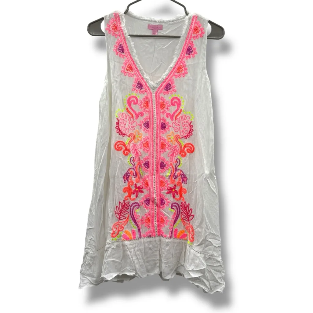 Lilly Pulitzer‎ Thalia Coverup Dress Women’s Size Small White Pink Floral Resort - Image 2