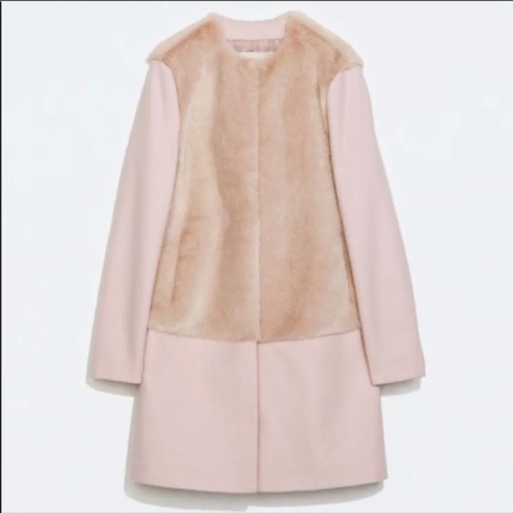 Zara pink wool peacoat faux fur S blogger fave Small - Image 3
