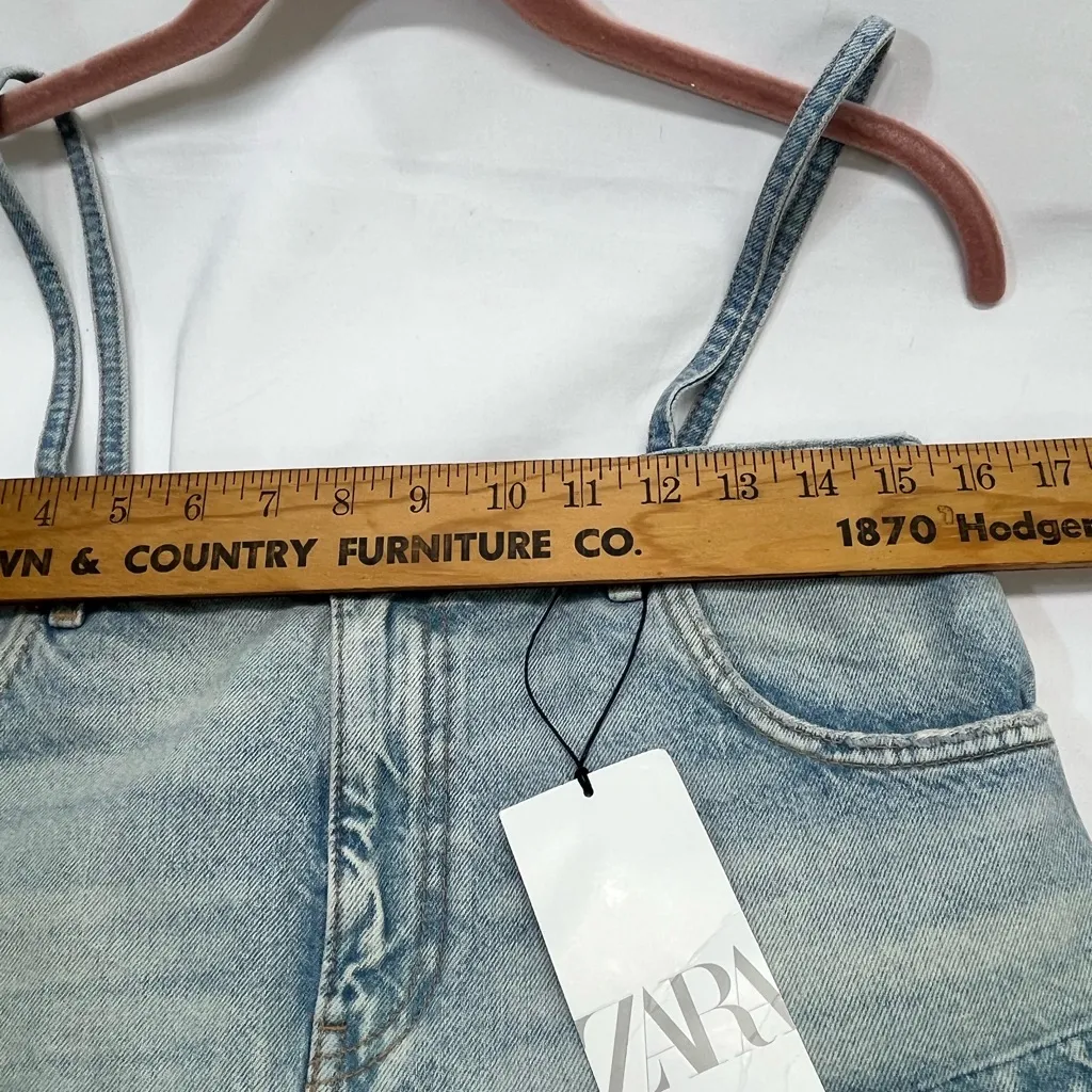 Zara Denim‎ Crop Top W/Straps XS 100% Cotton SKY BLUE NEW - Image 3