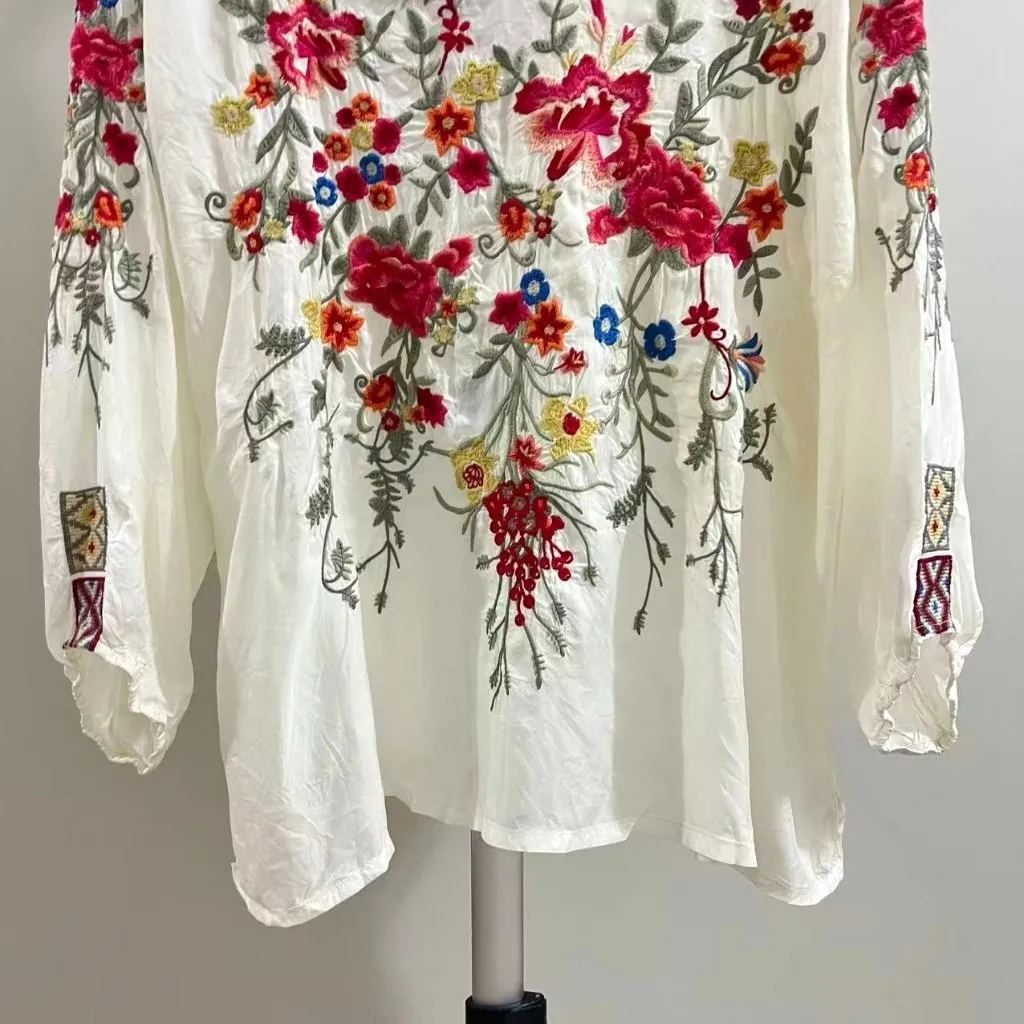 $398 NWOT Johnny Was Biya Blouse Floral Embroidered Long Sleeves Size L - Image 8