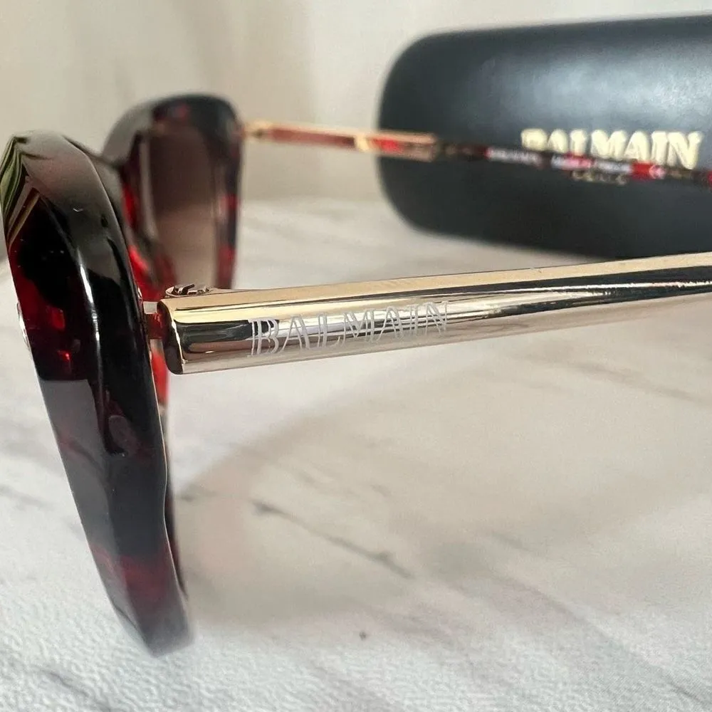 BALMAIN 56mm Modified Cat Eye Sunglasses, Polarized, Designer, Red Tortoise, NWT - Image 10