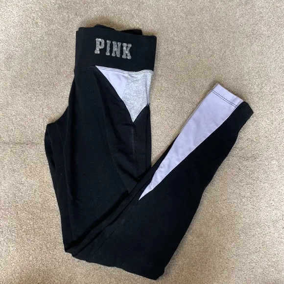 Victoria’s Secret PINK Black Sequin Cotton Leggings Size XS - Image 2