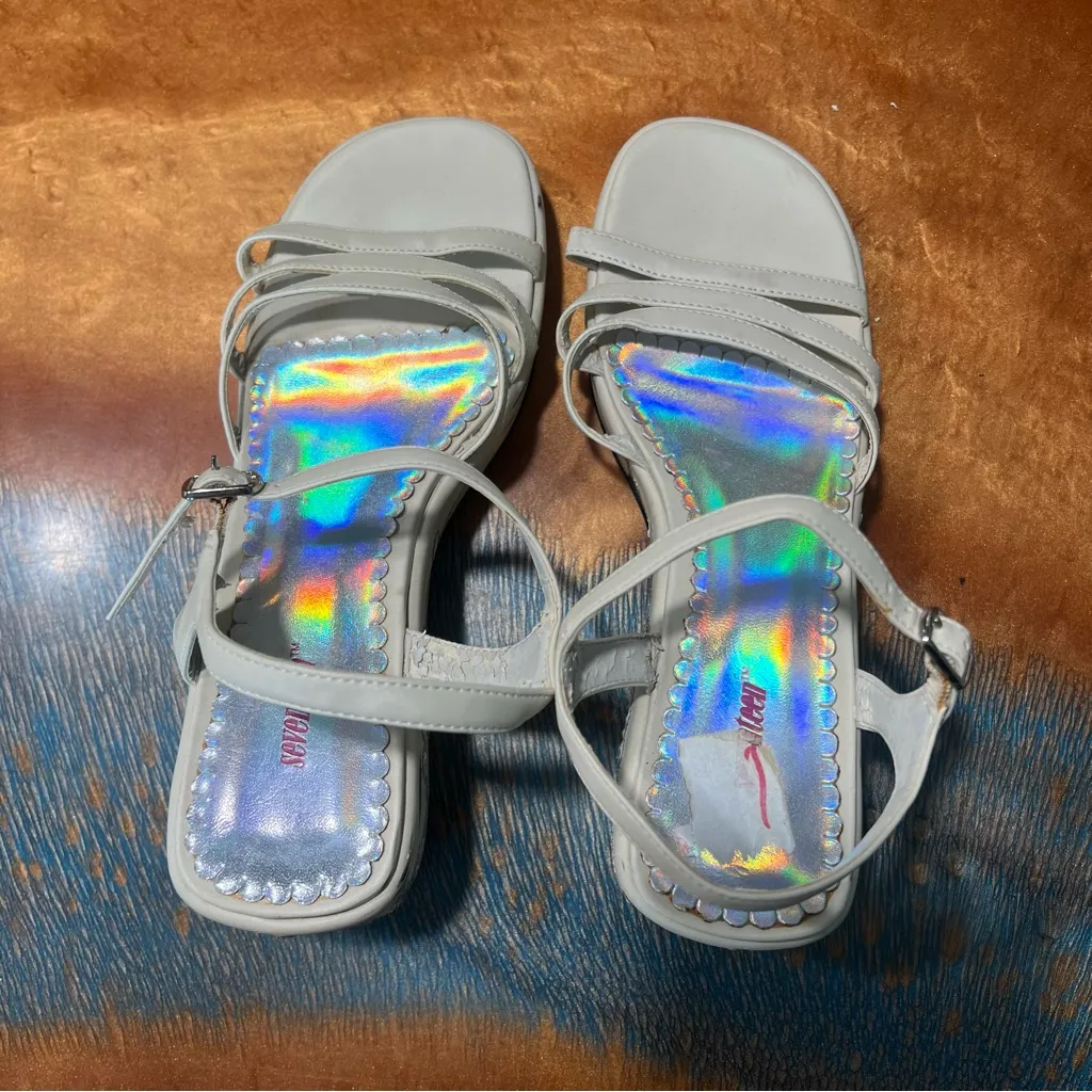 Vtg 90s Y2k Seventeen Platform sandals floral iridescent sequined size 7.5 White - Image 2