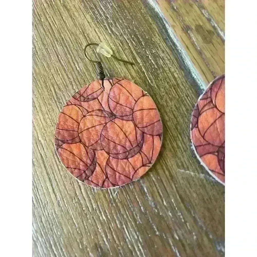 Boutique Basketball Leather Circle Earrings - Image 2