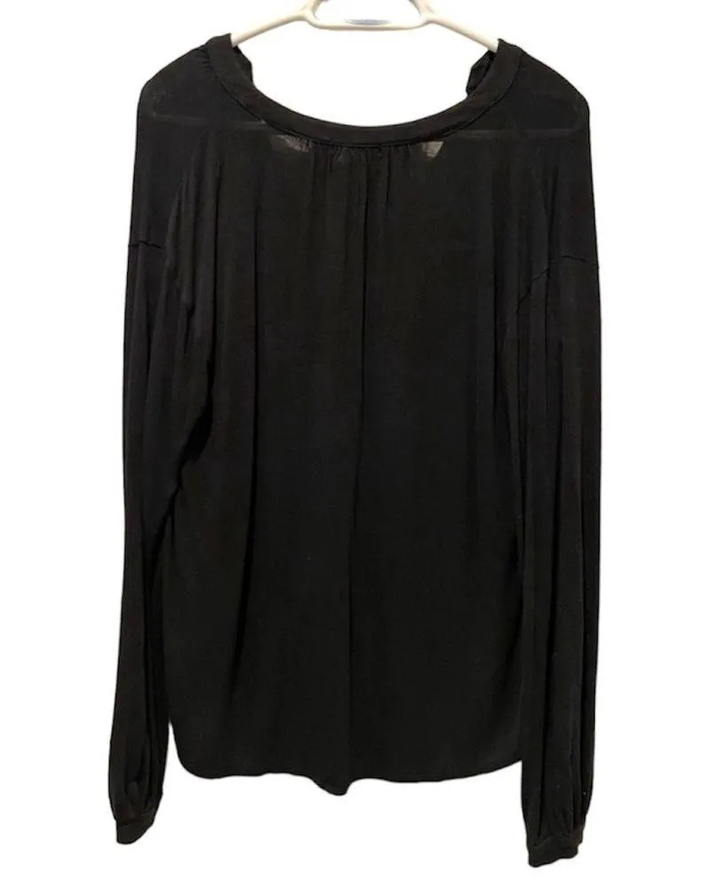 Urban Outfitters Hi-Low V-Neck Long Sleeve Shirt Blouse‎ Black Women’s Medium - Image 2