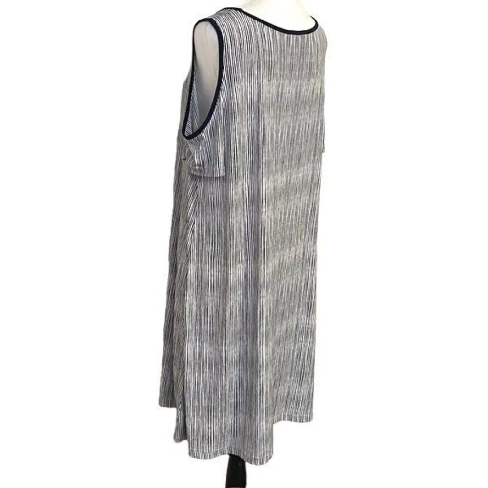 ELLE Women's Shift Dress Cold Shoulder Short Sleeve Striped Midi Large Navy Blue - Image 4