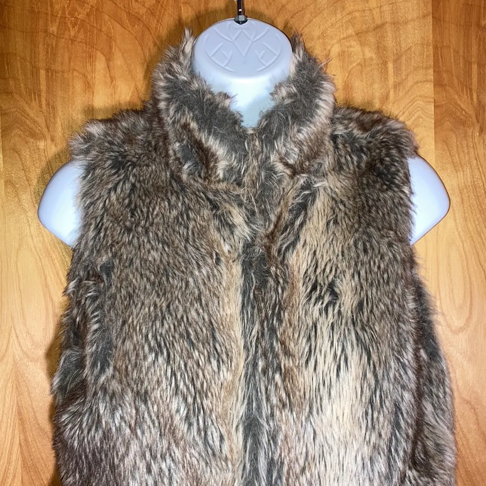 Brown & Tan Vintage Havana Faux Fur Vest Size Small - Image 2