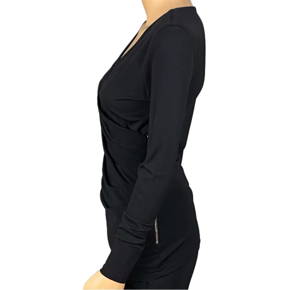 ANN TAYLOR black jersey surplice blouse with ruching & side zipper Small EUC - Image 5