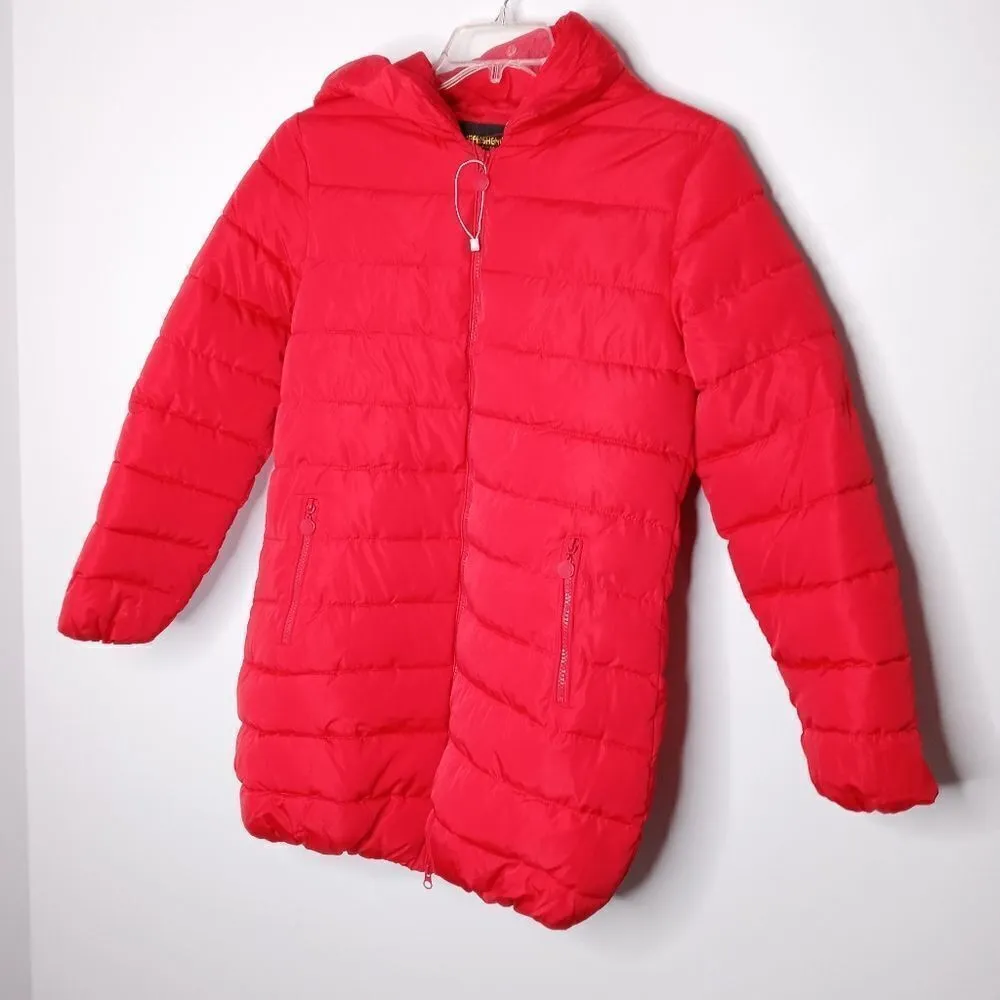 Red puffer coat with hoodie Red Size undefined - Image 4