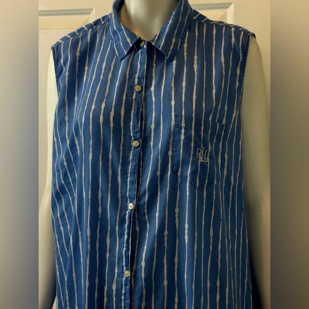 Lauren Ralph Lauren Cotton Blend Sleeveless Blue White Stripe Dress F4 - Image 4