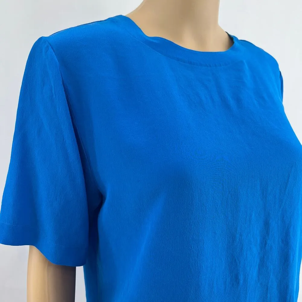 VINTAGE Christie & Jill MEDIUM Blue 100% SILK Short Sleeve Top Shirt Blouse - Image 2