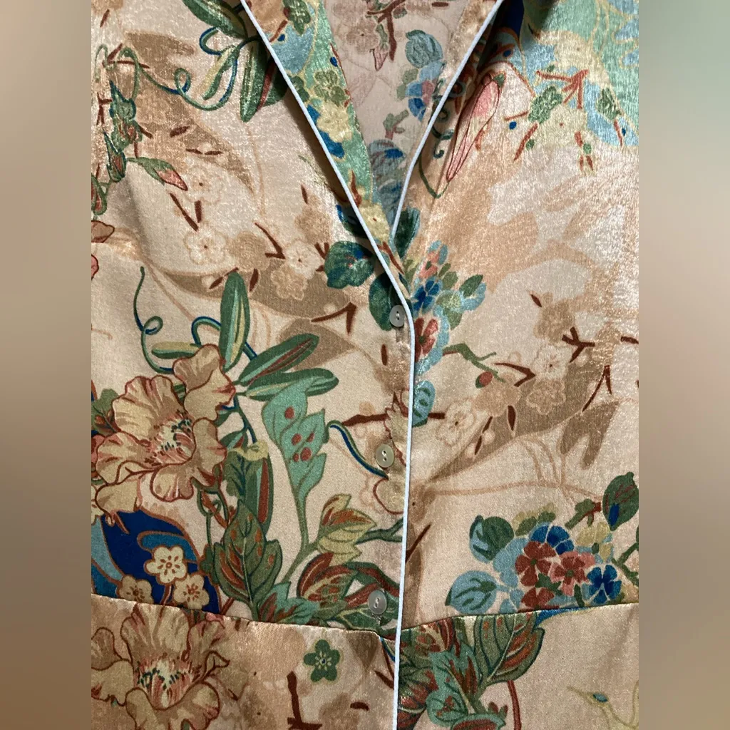 Zara TRF Collection Tan Oriental Floral Print Satin  Kimono Duster Dress - Image 6