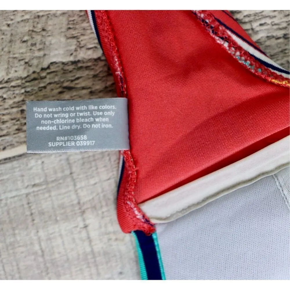 BOGOF JC Penney Side Support‎ Multi Striped Swimwear Bikini Top SMALL Strapless Red - Image 3